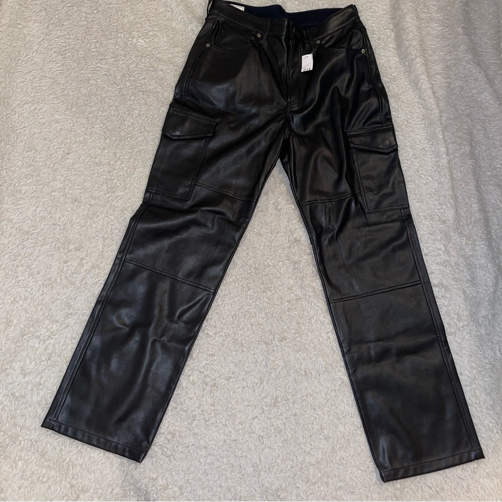 GAP Women's Black Cargo Straight Leg Pants faux Leather 10 30 NWT